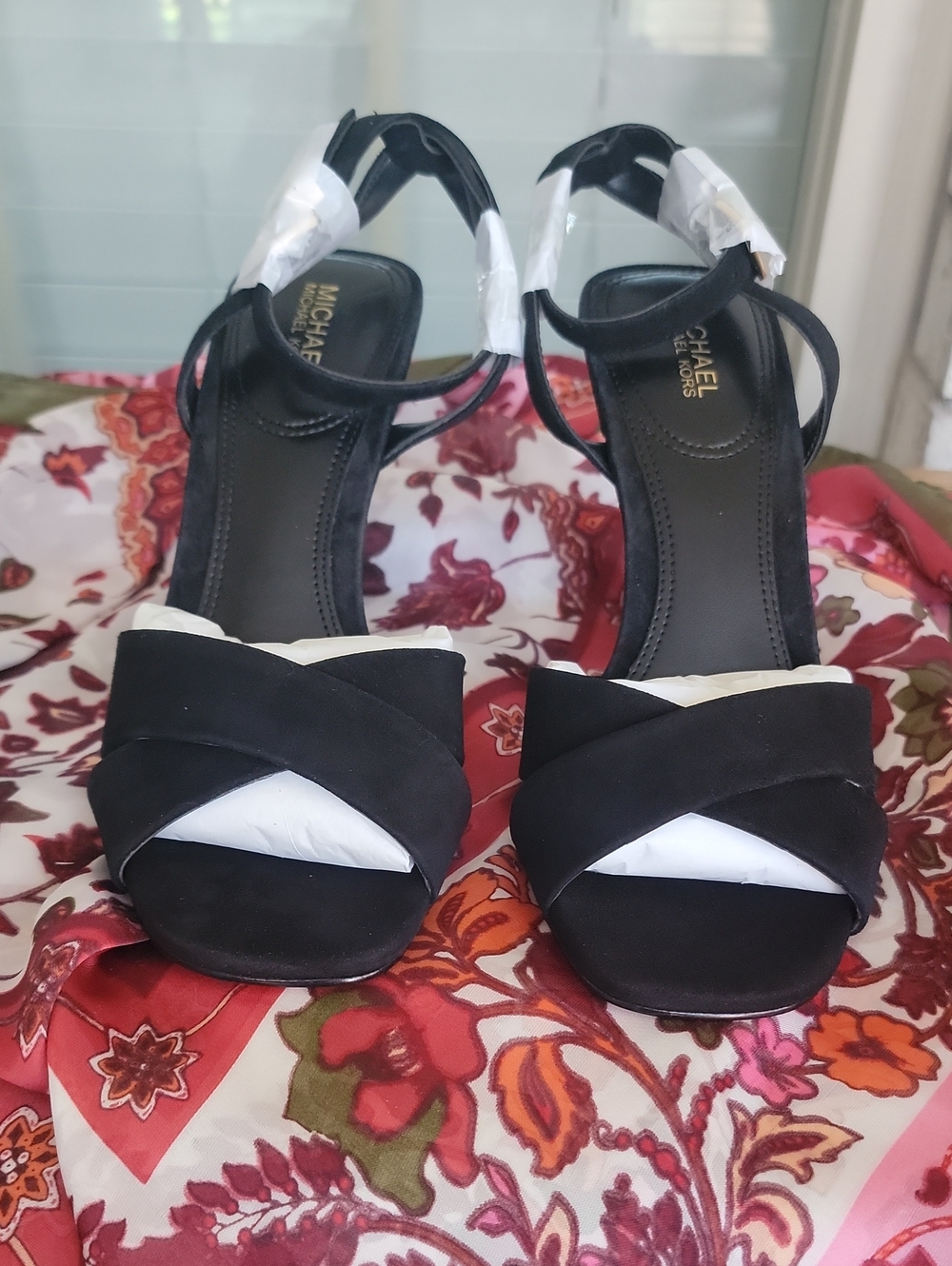 Michael Kors Black Suede Crisscross Open-Toe Heels